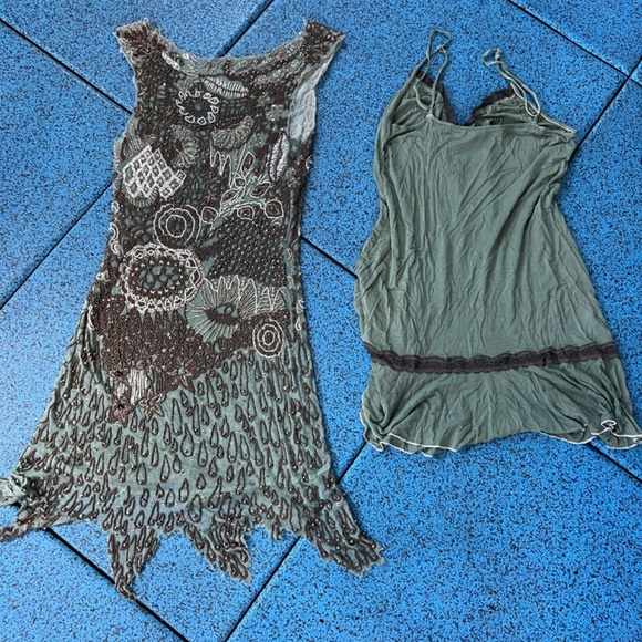 hand beaded see through skater dress with matching slip dress size M - Picture 2 of 2